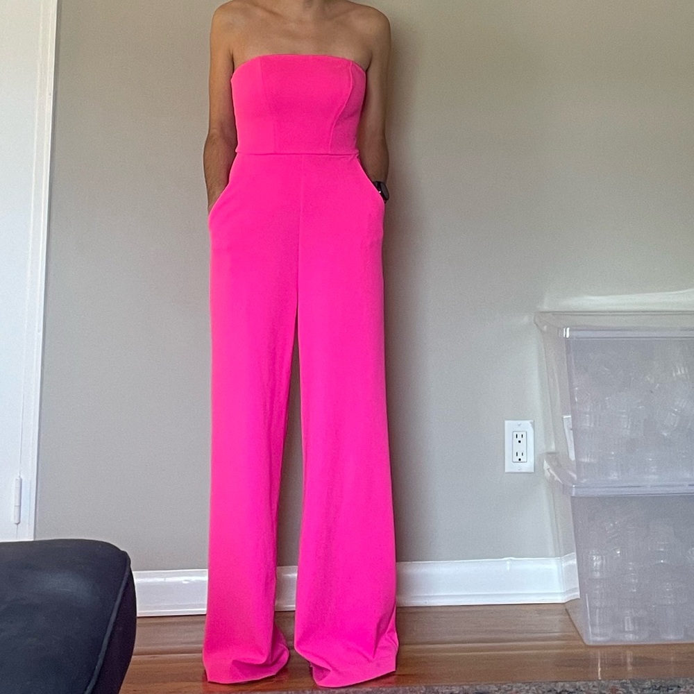 Express Strapless Hot Pink Wide-Leg Jumpsuit